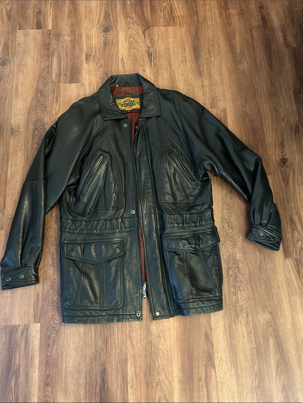 Global Identity Woman’s Black Leather Jacket with Utility Pockets XL